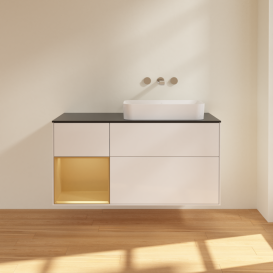 Тумба под раковину Villeroy & Boch Finion 120х50,1 см с подсветкой МДФ глянцевый белый лак/стекло черное матовое G682HFGF