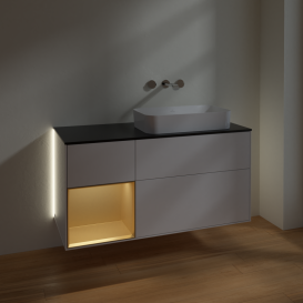 Тумба под раковину Villeroy & Boch Finion 120х50,1 см с подсветкой МДФ глянцевый белый лак/стекло черное матовое G682HFGF