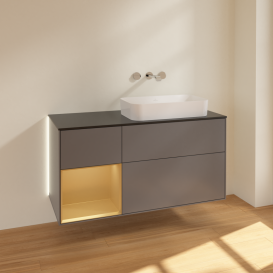 Тумба под раковину Villeroy & Boch Finion 120х50,1 см с подсветкой МДФ антрацит матовый лак/стекло черное матовое G682HFGK