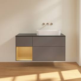 Тумба под раковину Villeroy & Boch Finion 120х50,1 см с подсветкой МДФ антрацит матовый лак/стекло черное матовое G682HFGK