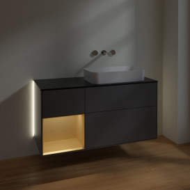 Тумба под раковину Villeroy & Boch Finion 120х50,1 см с подсветкой МДФ антрацит матовый лак/стекло черное матовое G682HFGK