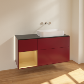 Тумба под раковину Villeroy & Boch Finion 120х50,1 см с подсветкой МДФ пион матовый лак/стекло черное матовое G682HFHB