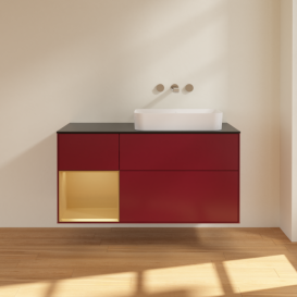 Тумба под раковину Villeroy & Boch Finion 120х50,1 см с подсветкой МДФ пион матовый лак/стекло черное матовое G682HFHB