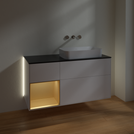 Тумба под раковину Villeroy & Boch Finion 120х50,1 см с подсветкой МДФ белый матовый лак/стекло черное матовое G682HFMT