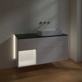 Тумба под раковину Villeroy & Boch Finion 120х50,1 см с подсветкой МДФ глянцевый белый лак/стекло черное матовое G682MTGF