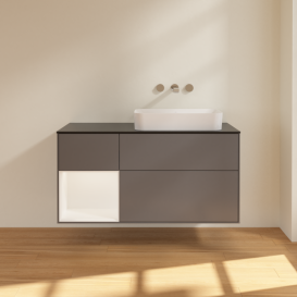 Тумба под раковину Villeroy & Boch Finion 120х50,1 см с подсветкой МДФ антрацит матовый лак/стекло черное матовое G682MTGK