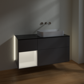 Тумба под раковину Villeroy & Boch Finion 120х50,1 см с подсветкой МДФ антрацит матовый лак/стекло черное матовое G682MTGK