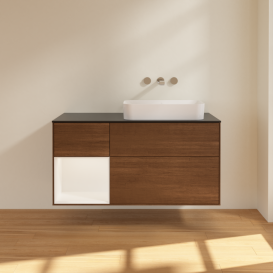 Тумба под раковину Villeroy & Boch Finion 120х50,1 см с подсветкой МДФ шпон грецкого ореха/стекло черное матовое G682MTGN