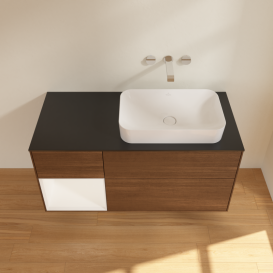 Тумба под раковину Villeroy & Boch Finion 120х50,1 см с подсветкой МДФ шпон грецкого ореха/стекло черное матовое G682MTGN