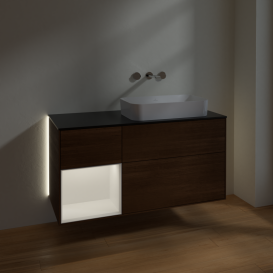 Тумба под раковину Villeroy & Boch Finion 120х50,1 см с подсветкой МДФ шпон грецкого ореха/стекло черное матовое G682MTGN