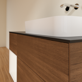 Тумба под раковину Villeroy & Boch Finion 120х50,1 см с подсветкой МДФ шпон грецкого ореха/стекло черное матовое G682MTGN