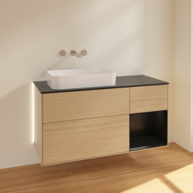 Тумба под раковину Villeroy & Boch Finion 120х50,1 см с подсветкой МДФ шпон дуба/стекло черное матовое G692PDPC