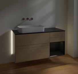 Тумба под раковину Villeroy & Boch Finion 120х50,1 см с подсветкой МДФ шпон дуба/стекло черное матовое G692PDPC