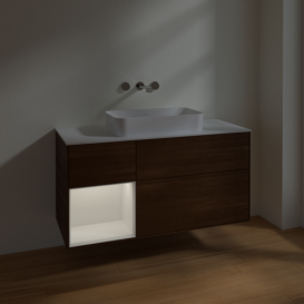 Тумба под раковину Villeroy & Boch Finion 120х50,1 см с подсветкой МДФ шпон грецкого ореха/стекло белое матовое F701GFGN