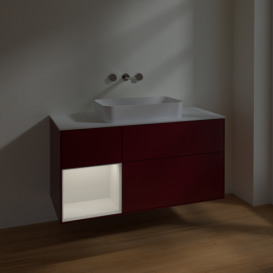 Тумба под раковину Villeroy & Boch Finion 120х50,1 см с подсветкой МДФ пион матовый лак/стекло белое матовое F701GFHB