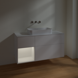 Тумба под раковину Villeroy & Boch Finion 120х50,1 см с подсветкой МДФ белый матовый лак/стекло белое матовое F701GFMT
