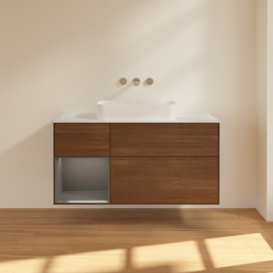 Тумба под раковину Villeroy & Boch Finion 120х50,1 см с подсветкой МДФ шпон грецкого ореха/стекло белое матовое F701GKGN