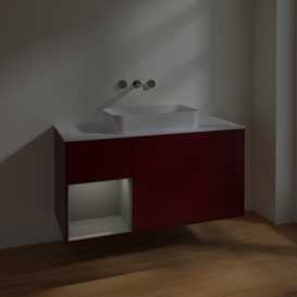 Тумба под раковину Villeroy & Boch Finion 120х50,1 см с подсветкой МДФ пион матовый лак/стекло белое матовое F701GKHB