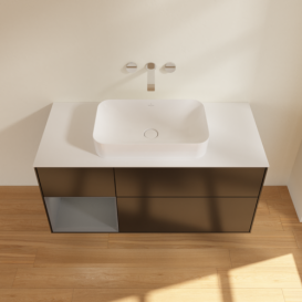 Тумба под раковину Villeroy & Boch Finion 120х50,1 см с подсветкой МДФ черный матовый лак/стекло белое матовое F701GKPD