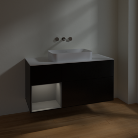 Тумба под раковину Villeroy & Boch Finion 120х50,1 см с подсветкой МДФ черный матовый лак/стекло белое матовое F701GKPD