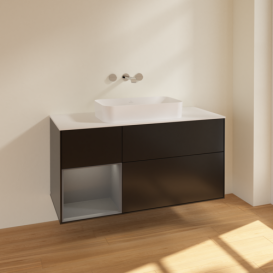 Тумба под раковину Villeroy & Boch Finion 120х50,1 см с подсветкой МДФ черный матовый лак/стекло белое матовое F701GKPD