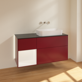 Тумба под раковину Villeroy & Boch Finion 120х50,1 см с подсветкой МДФ пион матовый лак/стекло черное матовое G682MTHB