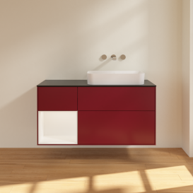 Тумба под раковину Villeroy & Boch Finion 120х50,1 см с подсветкой МДФ пион матовый лак/стекло черное матовое G682MTHB