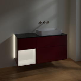 Тумба под раковину Villeroy & Boch Finion 120х50,1 см с подсветкой МДФ пион матовый лак/стекло черное матовое G682MTHB