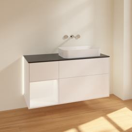 Тумба под раковину Villeroy & Boch Finion 120х50,1 см с подсветкой МДФ белый матовый лак/стекло черное матовое G682MTMT