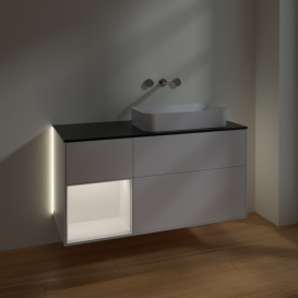 Тумба под раковину Villeroy & Boch Finion 120х50,1 см с подсветкой МДФ белый матовый лак/стекло черное матовое G682MTMT