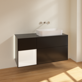 Тумба під раковину Villeroy & Boch Finion 120х50,1 см із підсвічуванням МДФ чорний матовий лак/скло чорне матове G682MTPD