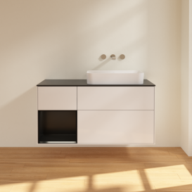 Тумба под раковину Villeroy & Boch Finion 120х50,1 см с подсветкой МДФ глянцевый белый лак/стекло черное матовое G682PDGF