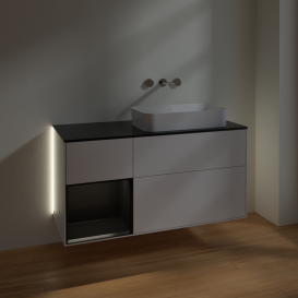Тумба под раковину Villeroy & Boch Finion 120х50,1 см с подсветкой МДФ глянцевый белый лак/стекло черное матовое G682PDGF