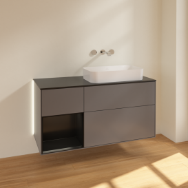 Тумба под раковину Villeroy & Boch Finion 120х50,1 см с подсветкой МДФ антрацит матовый лак/стекло черное матовое G682PDGK