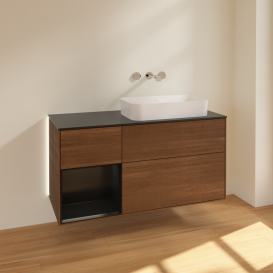 Тумба под раковину Villeroy & Boch Finion 120х50,1 см с подсветкой МДФ шпон грецкого ореха/стекло черное матовое G682PDGN