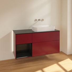 Тумба под раковину Villeroy & Boch Finion 120х50,1 см с подсветкой МДФ пион матовый лак/стекло черное матовое G682PDHB