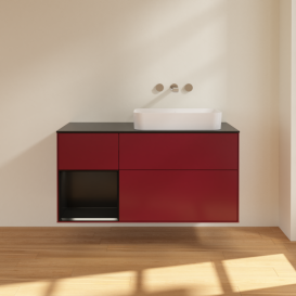 Тумба под раковину Villeroy & Boch Finion 120х50,1 см с подсветкой МДФ пион матовый лак/стекло черное матовое G682PDHB