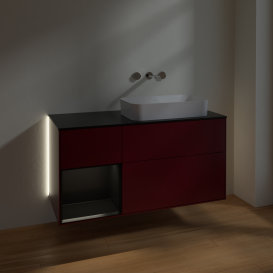 Тумба под раковину Villeroy & Boch Finion 120х50,1 см с подсветкой МДФ пион матовый лак/стекло черное матовое G682PDHB