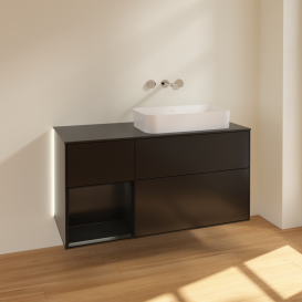 Тумба под раковину Villeroy & Boch Finion 120х50,1 см с подсветкой МДФ черный матовый лак/стекло черное матовое G682PDPD