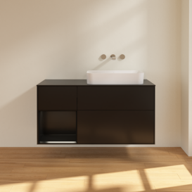 Тумба под раковину Villeroy & Boch Finion 120х50,1 см с подсветкой МДФ черный матовый лак/стекло черное матовое G682PDPD