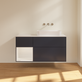 Тумба под раковину Villeroy & Boch Finion 120х50,1 см с подсветкой МДФ темно-синий матовый лак/стекло белое матовое G681GFHG