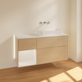 Тумба под раковину Villeroy & Boch Finion 120х50,1 см с подсветкой МДФ шпон дуба/стекло белое матовое G681GFPC