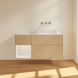 Тумба под раковину Villeroy & Boch Finion 120х50,1 см с подсветкой МДФ шпон дуба/стекло белое матовое G681GFPC