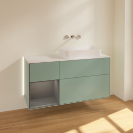 Тумба под раковину Villeroy & Boch Finion 120х50,1 см с подсветкой МДФ оливковый матовый лак/стекло белое матовое G681GKGM
