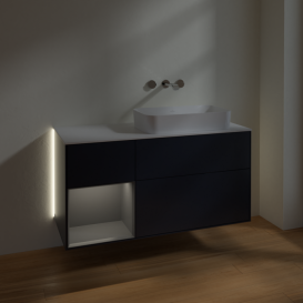 Тумба под раковину Villeroy & Boch Finion 120х50,1 см с подсветкой МДФ темно-синий матовый лак/стекло белое матовое G681GKHG