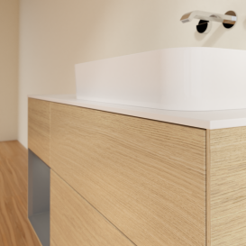 Тумба под раковину Villeroy & Boch Finion 120х50,1 см с подсветкой МДФ шпон дуба/стекло белое матовое G681GKPC