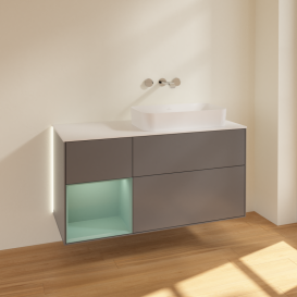 Тумба под раковину Villeroy & Boch Finion 120х50,1 см с подсветкой МДФ антрацит матовый лак/стекло белое матовое G681GMGK