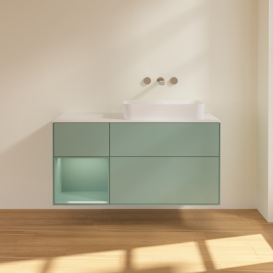 Тумба под раковину Villeroy & Boch Finion 120х50,1 см с подсветкой МДФ оливковый матовый лак/стекло белое матовое G681GMGM