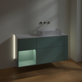 Тумба под раковину Villeroy & Boch Finion 120х50,1 см с подсветкой МДФ оливковый матовый лак/стекло белое матовое G681GMGM