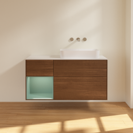 Тумба под раковину Villeroy & Boch Finion 120х50,1 см с подсветкой МДФ шпон грецкого ореха/стекло белое матовое G681GMGN